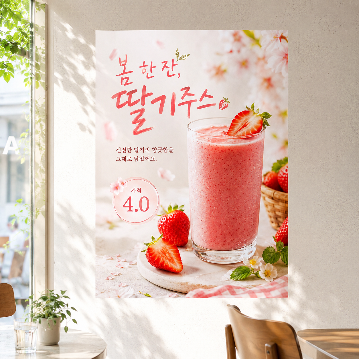 딸기주스 포스터 제작 메뉴 인쇄 디자인 카페 A 반광택 인화지 235g A3 - 상품 이미지