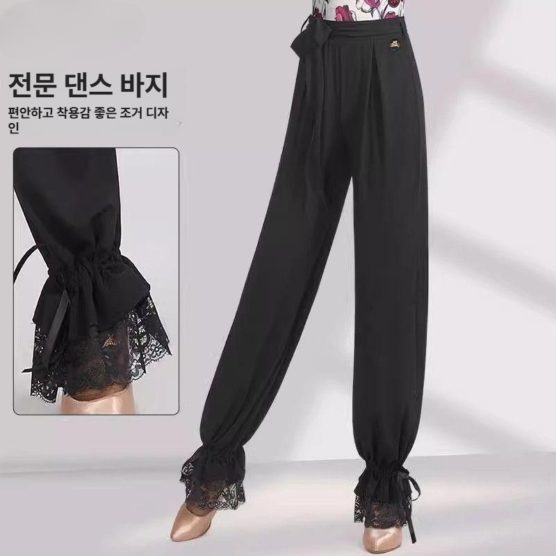 여성 댄스복 라틴 라인 왈츠 바지 통기성 레이스 장식 - 상세 이미지 2