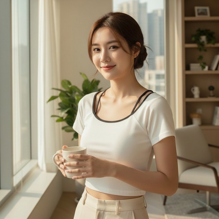 프랍스 슬림핏 브라캡 크롭 반팔티 SD-260524 - 상품 이미지