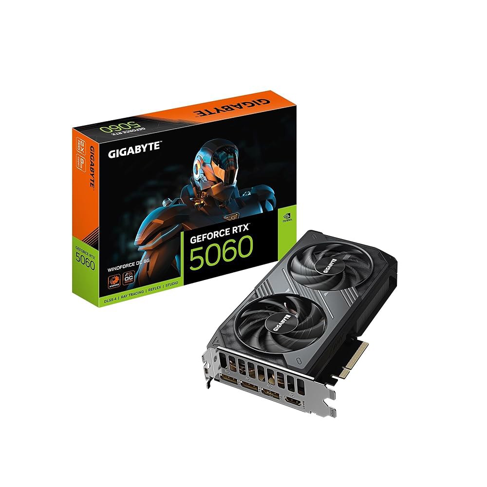 기가바이트 지포스 RTX 5060 윈드포스 OC 8G 그래픽 카드, 냉각 시스템, 8GB 128비트 GDDR7, PCIe 5.0, NVIDIA, 디스플레이포트 및 HDMI 제조 - 상품 이미지