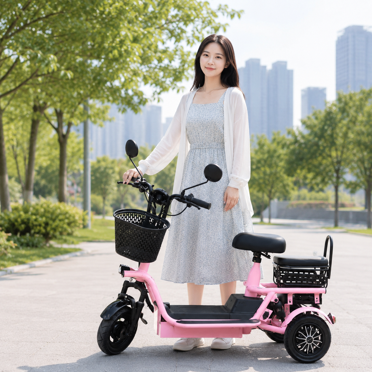 전동삼륜차 접이식 2인 탑승 소형 전동 스쿠터 근거리 이동