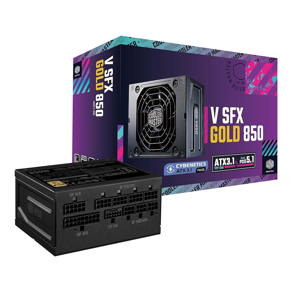 쿨러 마스터 V850 SFX 골드 850W 소형 폼 팩터 PSU ITX SFF 전원 공급, 완전 모듈식, 80 플러스 및 사이베네틱스 인증, ATX 3.1, PCIe 5.1 준비 - 상품 이미지