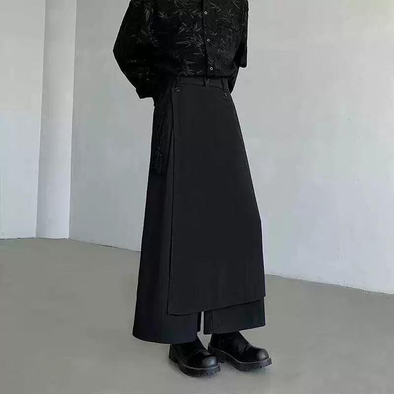 남성 치마바지 와이드바지 레이어드 다크웨어 와이드팬츠 블랙 S - 상세 이미지 2