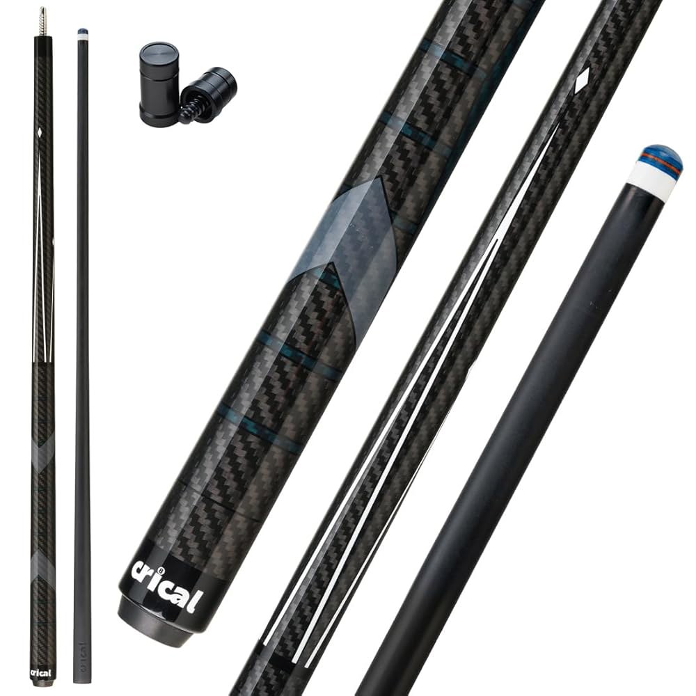 CRICAL 탄소 섬유 풀 큐 스틱 58인치 당구 스틱, 3/8 8 핀 조인트 및 12.5mm 팁이 있는 전문가용 저변형 001-CL01 - 상품 이미지