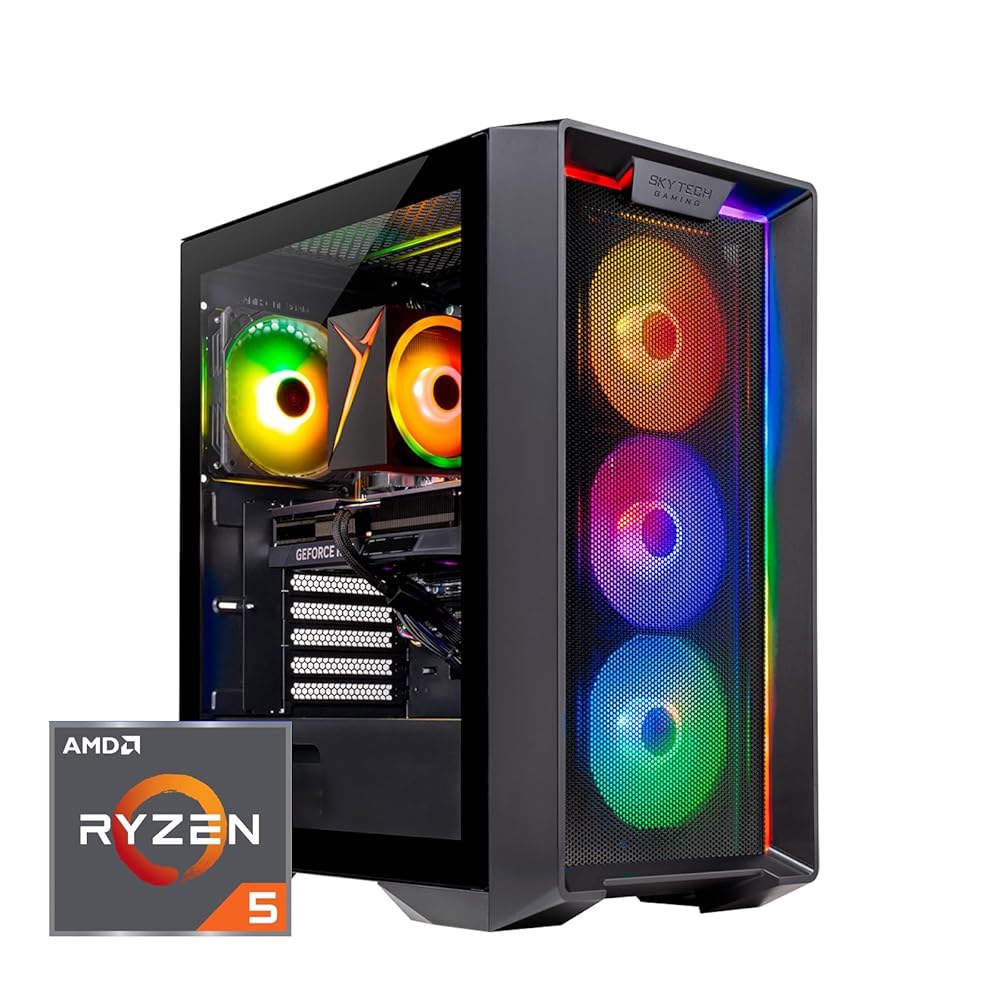 스카이테크 네뷸라 게이밍 PC 데스크탑, Ryzen 5 5500 3.6GHz (4.2GHz 터보 부스트), NVIDIA RTX 4060 8GB GDDR6X, 1TB SSD, 16G - 상품 이미지