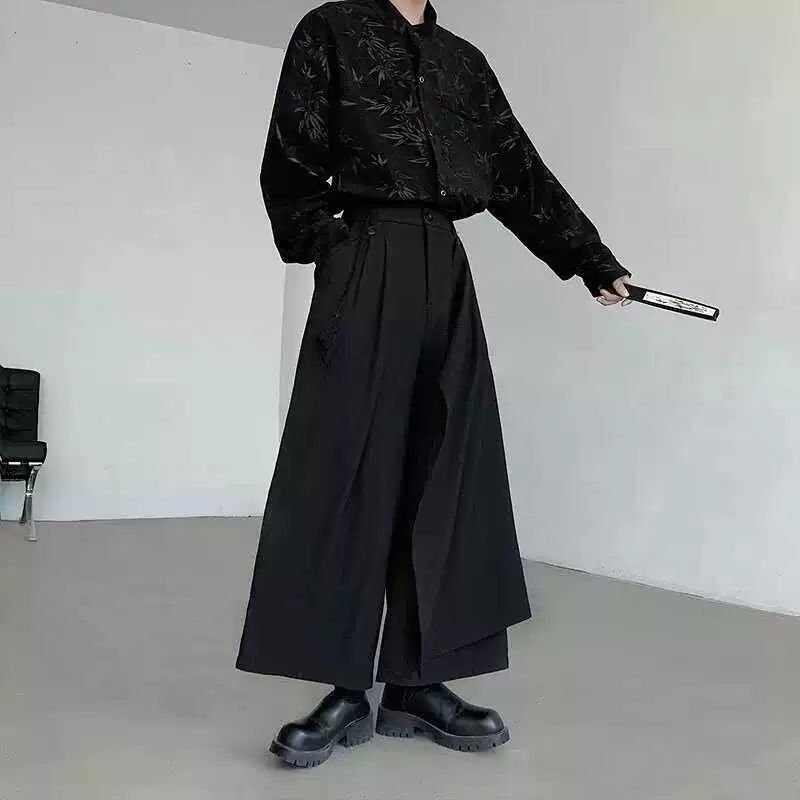 남성 치마바지 와이드바지 레이어드 다크웨어 와이드팬츠 블랙 S - 상세 이미지 4