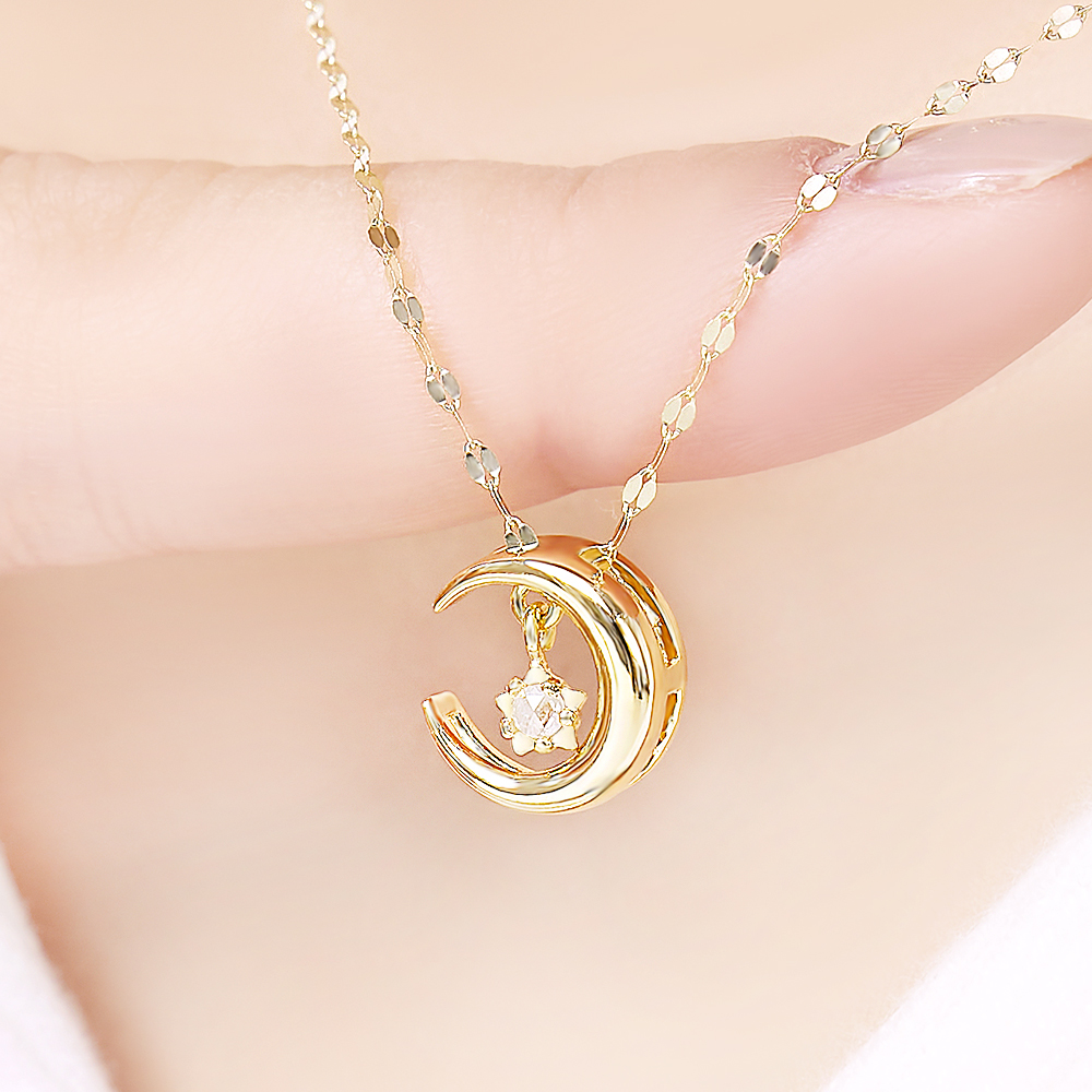 주리에떼 14K 18K 여성 큐빅 초승달 델루아 금 목걸이 - 상세 이미지 4