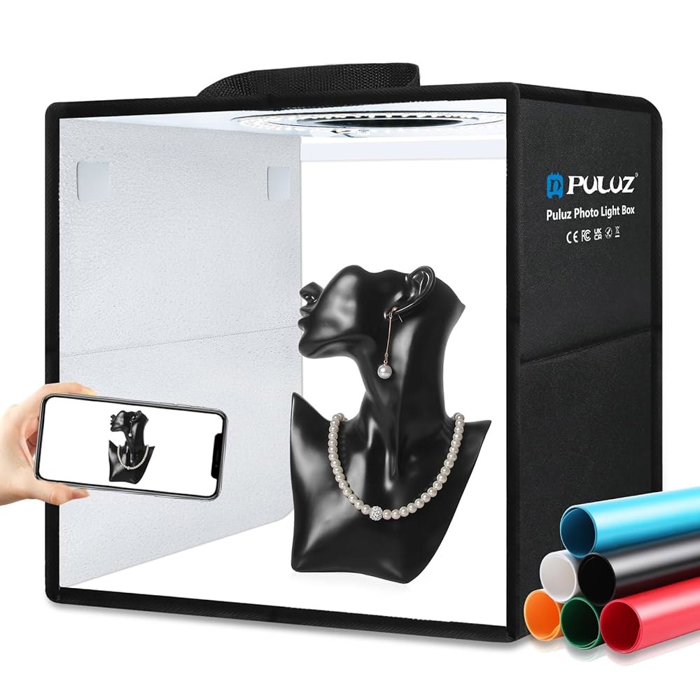 PULUZ 라이트 박스 사진, CRI가 포함된 12 x12 프로페셔널 디머블 슈팅 텐트 키트 95개의 흰색 조명 120개 LED + 제품 전시용 사진 배경 6개 10 10 Inch - 상품 이미지