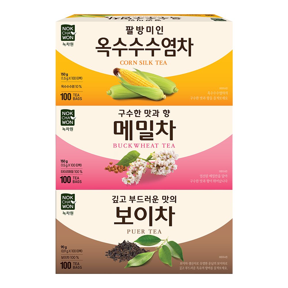 녹차원 사무실 건강차 300세트 (옥수수수염차+메밀차+보이차) - 상품 이미지