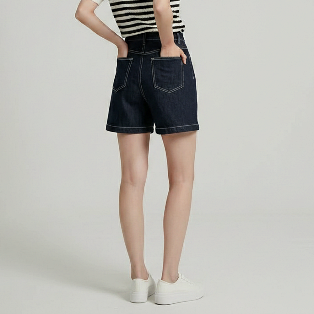 여름 생지 진청 4부 반바지 데님 숏팬츠 하이웨스트 - 상세 이미지 4