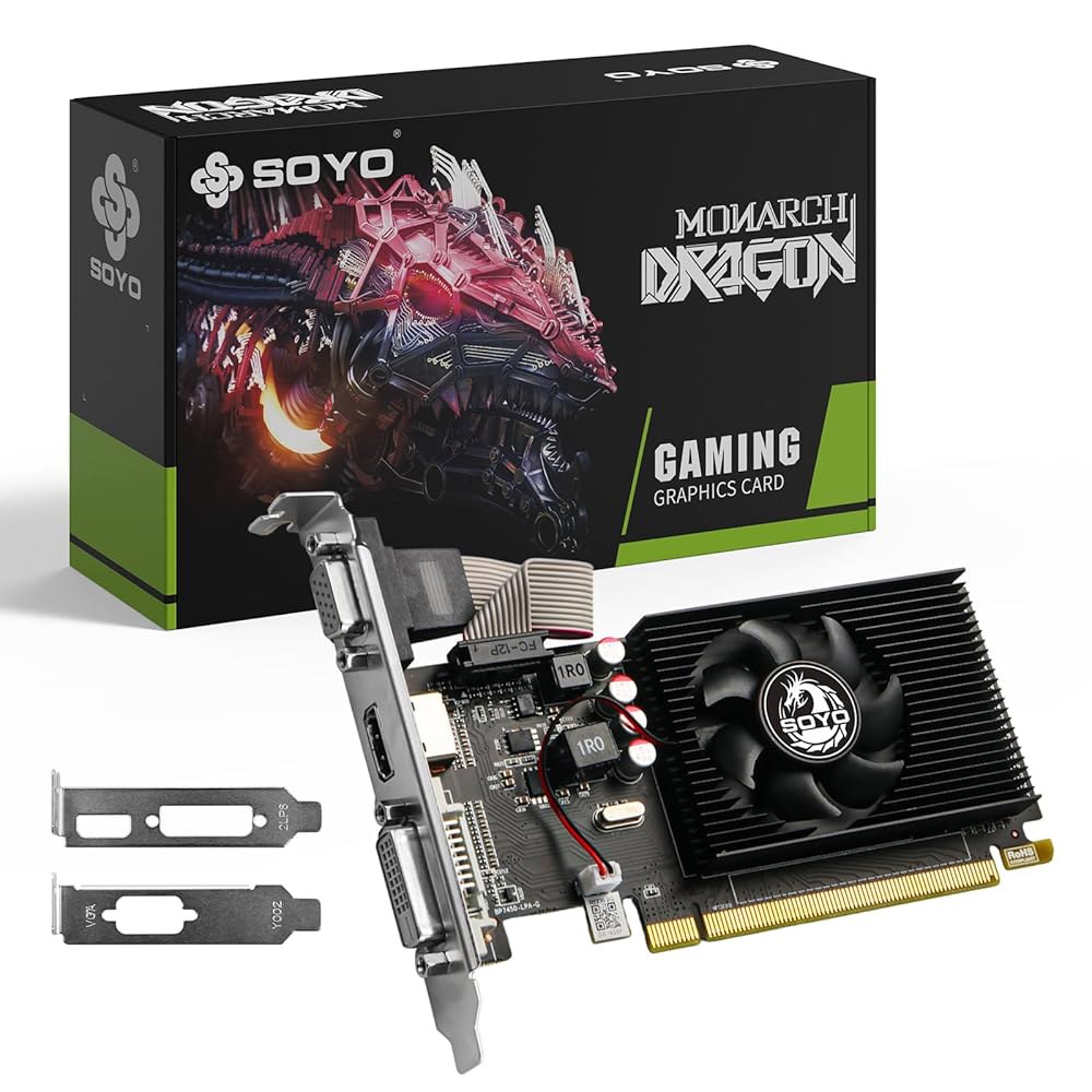 SOYO AMD Radeon R5 230 로우 프로파일 그래픽 카드, 2GB DDR3 64비트, VGA / DVI HDMI 1.3A, Windows 10 8.1 7 PC용 SFF - 상품 이미지