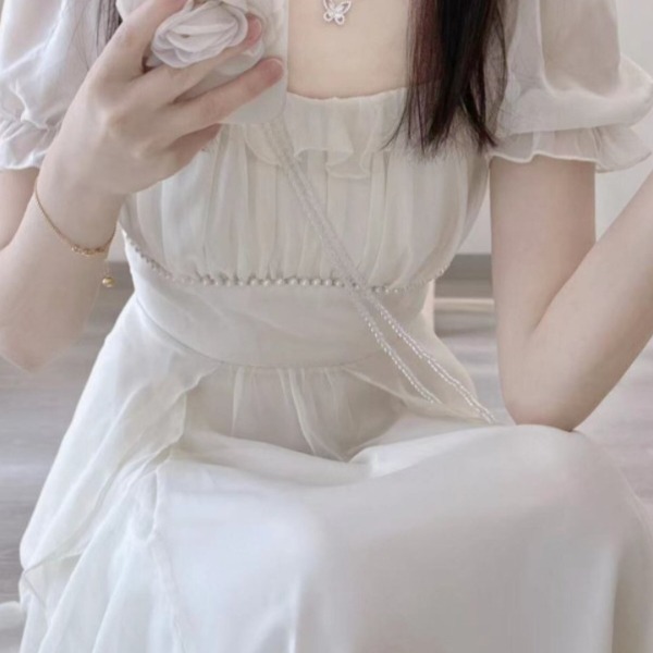 스커트 레이스 봄 허리 요정 쉬폰 드레스 원피스 - 상세 이미지 2