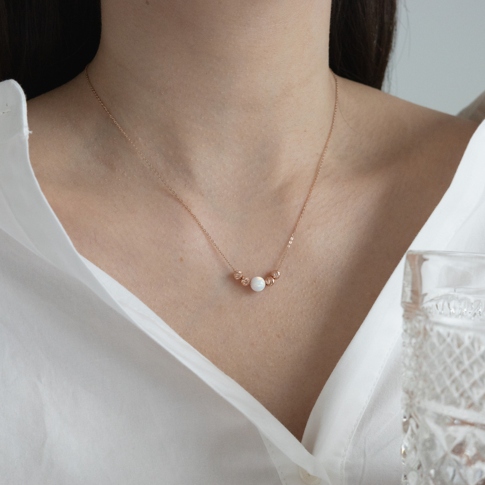 14k 6mm 합성 오팔 컷팅볼 목걸이 OPPN0202 이미지 7