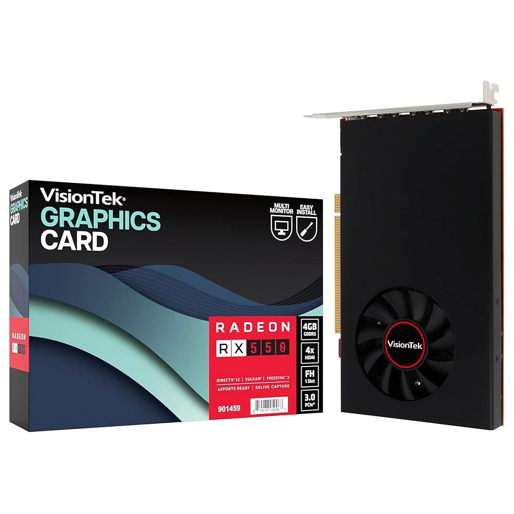 비전텍 라데온 Rx 550 4GB GDDR5 u2013 4K 해상도 지원 그래픽 카드 x4 HDMI 출력, 프리싱크 2, PCI 익스프레스 3.0, DirectX 12, 버스 구동 - 상품 이미지