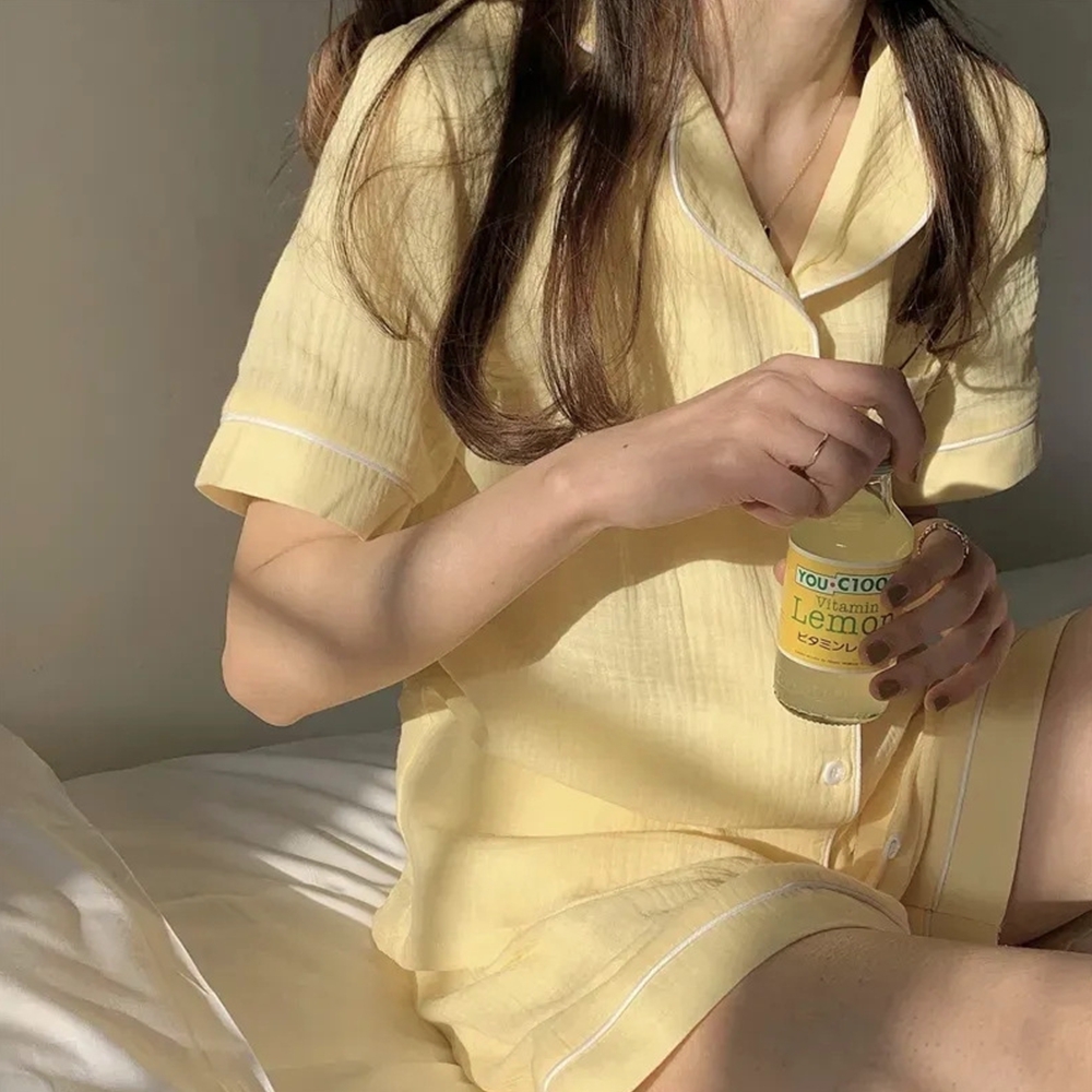 파스텔 반팔 잠옷 상하세트 여성 여름 홈웨어 베이직 - 상품 이미지