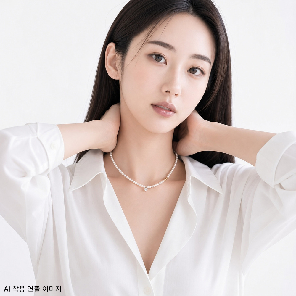 14k 4mm 컷팅볼 큐빅 진주 비드 목걸이 OPPN0156 - 상세 이미지 4