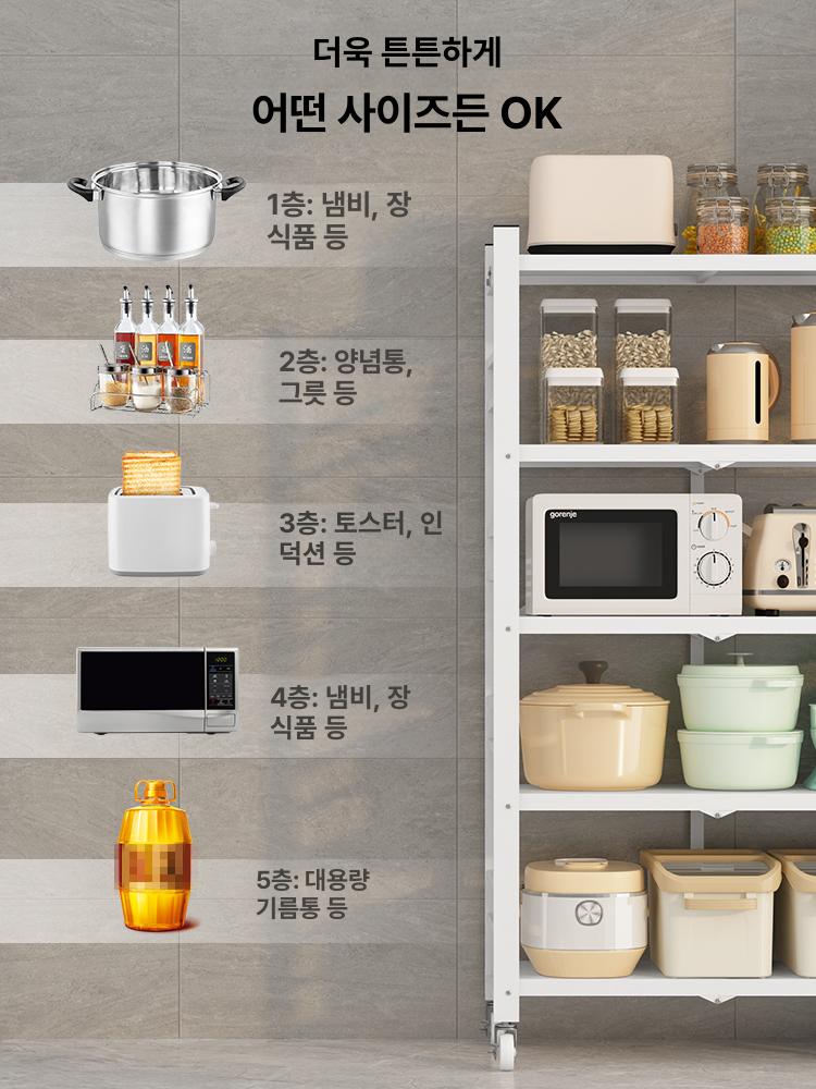 베란다 선반 무조립 접이식 주방 거실 창고 발코니 수납 랙 3단 화이트 두꺼운 ABS - 상세 이미지 2
