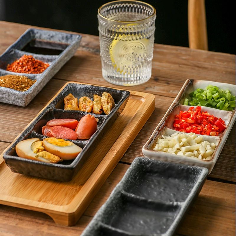 도자기 3구 식당 단무지 깍두기 그릇 김치 밑반찬 찬기 소스 접시 3칸 셰이드스노우 - 상세 이미지 5