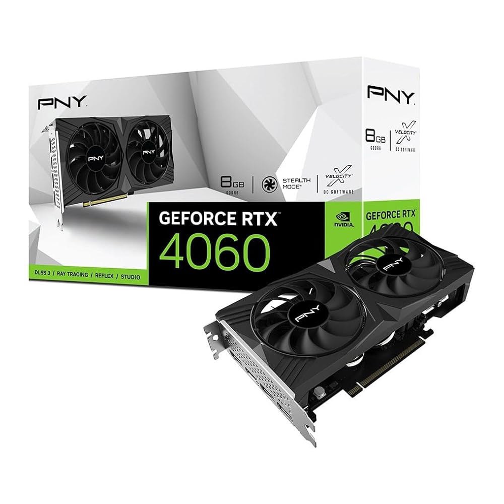 PNY GeForce RTX 4060 8GB Verto 듀얼 팬 그래픽 카드 DLSS 3 (128비트, PCIe 4.0, GDDR6, HDMI/디스플레이포트, 4k, 2 슬롯 지원 - 상품 이미지