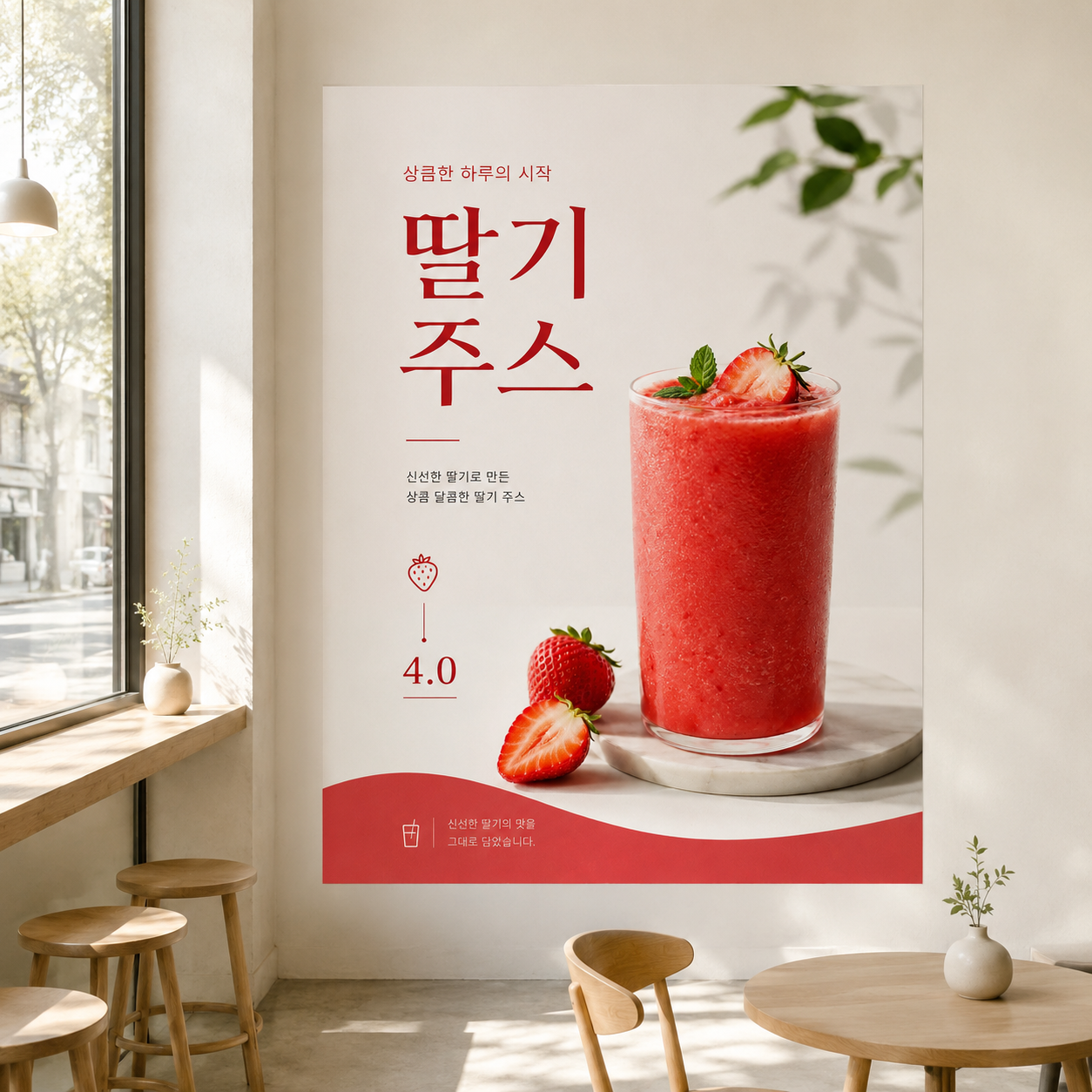 딸기주스 포스터 제작 메뉴 인쇄 디자인 카페 D 반광택 인화지 235g A3 - 상품 이미지