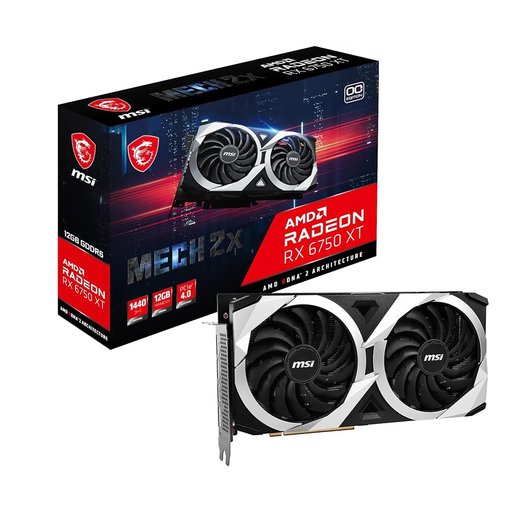 MSI 게이밍 라데온 RX 6750 XT 192비트 12GB GDDR6 DP / HDMI 듀얼 Torx 3.0 팬 프리싱크 DirectX 12 VR 레디 OC 그래픽 카드(RX - 상품 이미지