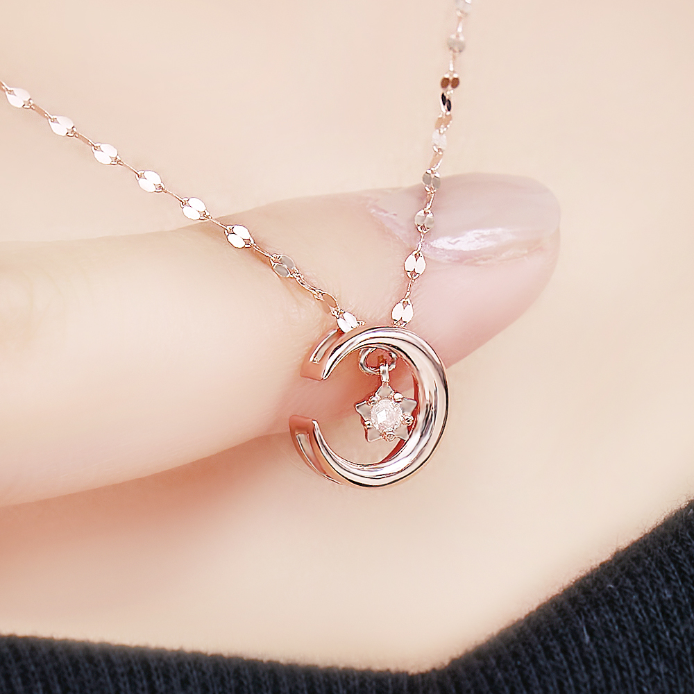 주리에떼 14K 18K 여성 큐빅 초승달 델루아 금 목걸이 - 상세 이미지 3