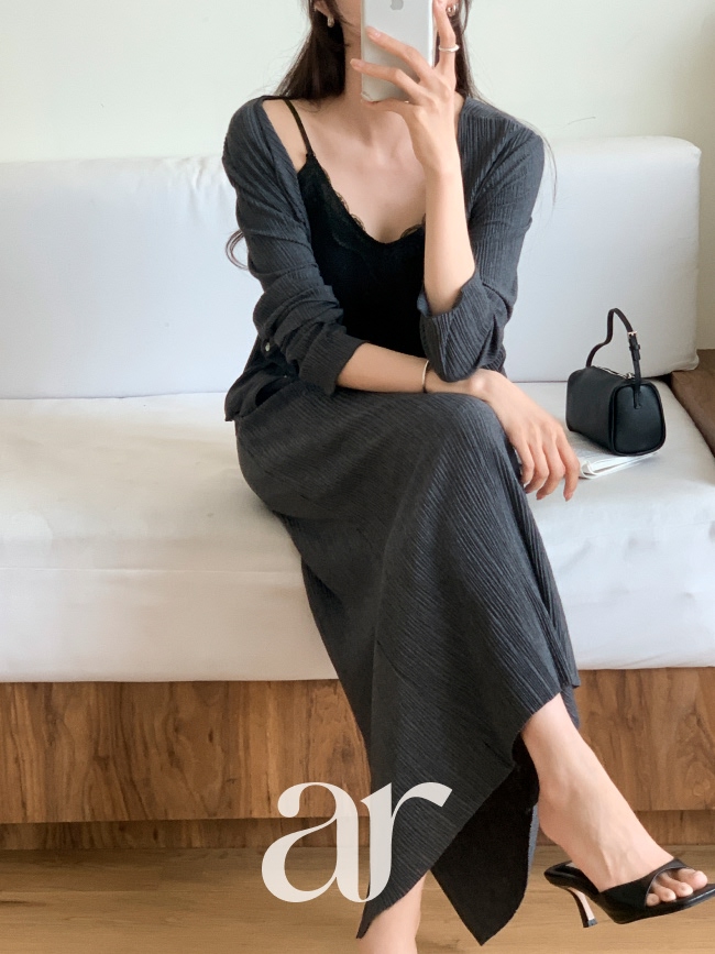 (국내제작) (가볍게걸치기좋은) 플리츠 슬림 버튼 긴팔 가디건 cd3664 이미지 7