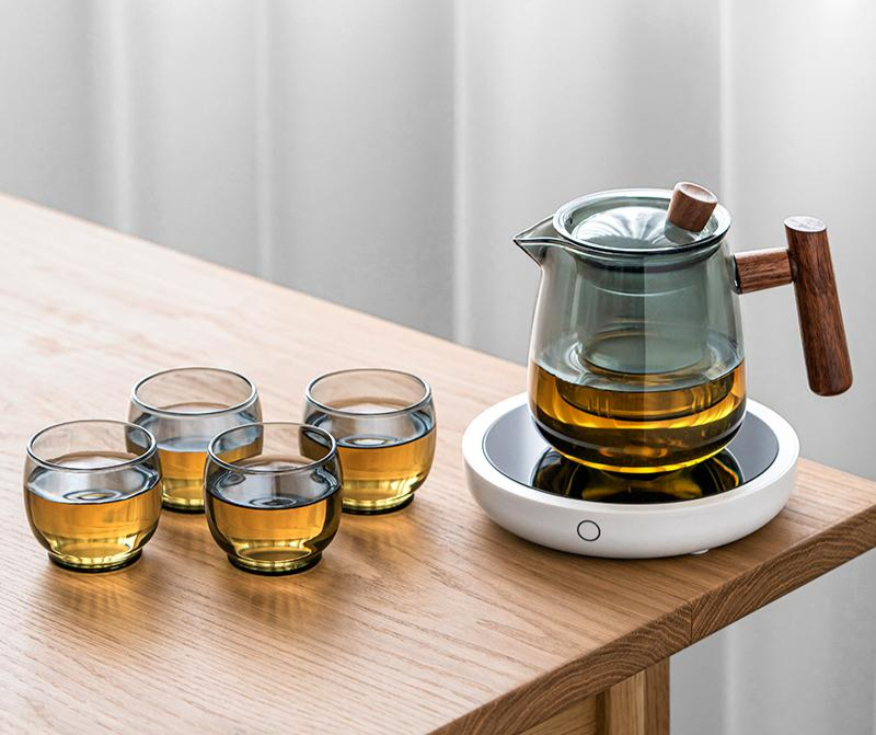티워머 우드 차 다도 전기주전자 티컵 + 문메이 티포트 1개 컵 4개 208 401mL 에서 500mL - 상품 이미지