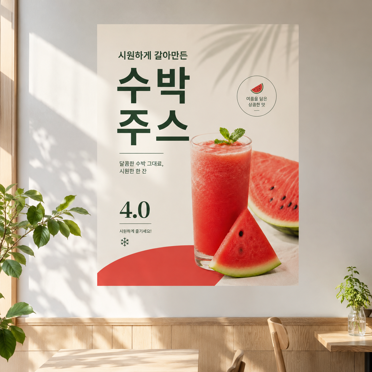 수박주스 포스터 제작 메뉴 인쇄 디자인 카페 A 반광택 인화지 235g A3 - 상품 이미지