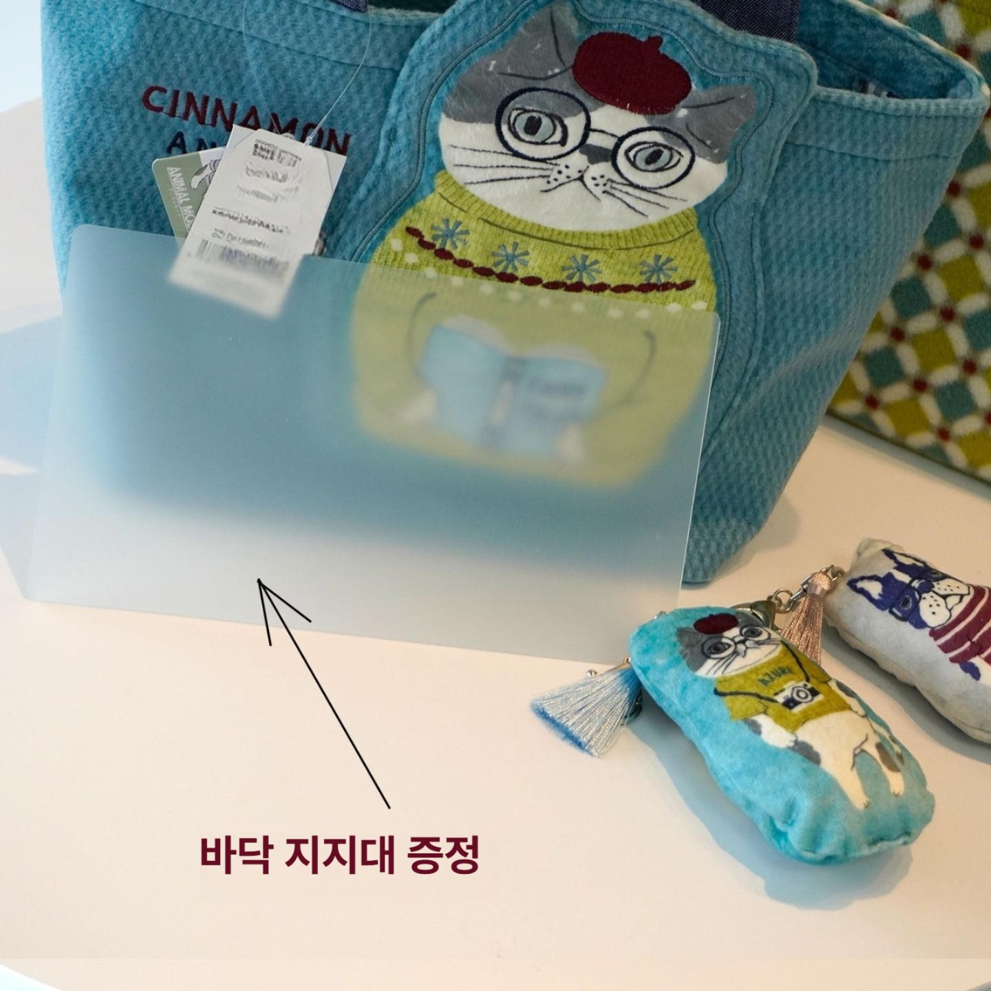 3D 고양이 불독 자수 핸드백 여성 토트 가방 직장인 대학생 통근 캔버스 런치백 옐로우그린 프렌치불독 펜던트 없음 - 상세 이미지 3
