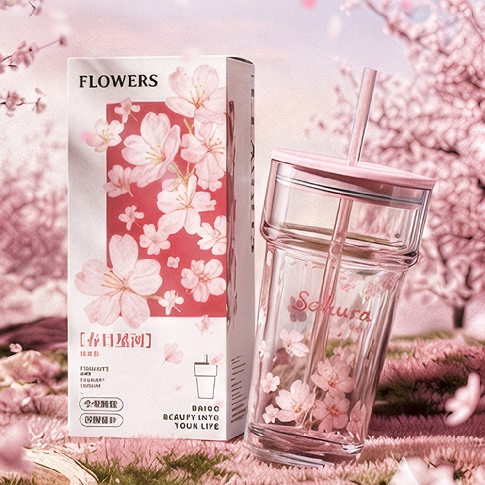 벚꽃 에디션 유리컵 460ml 뚜껑 빨대 포함 선물 여름맞이 해외판 벚꽃 에디션 460ml - 상품 이미지