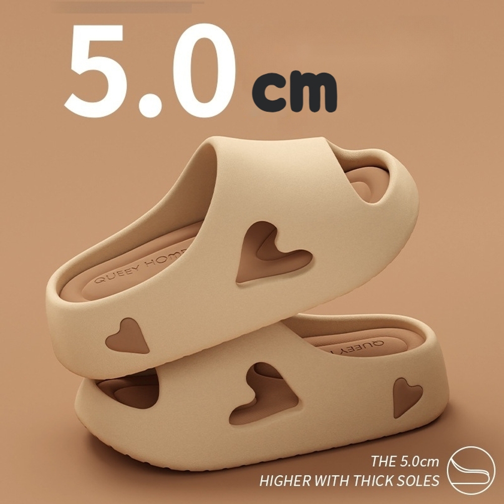 여성 하트 키높이 슬리퍼 5cm 쿠션 데일리 실내 외출용 해외판 35-36 약 230mm 핑크 - 상품 이미지