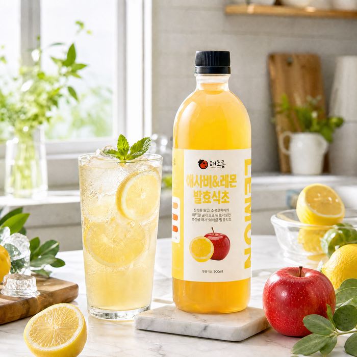 해초롱 천연발효 레몬사과식초 500ml 국산애사비 무첨가 초모함유 자연발효 혈당관리 - 상품 이미지