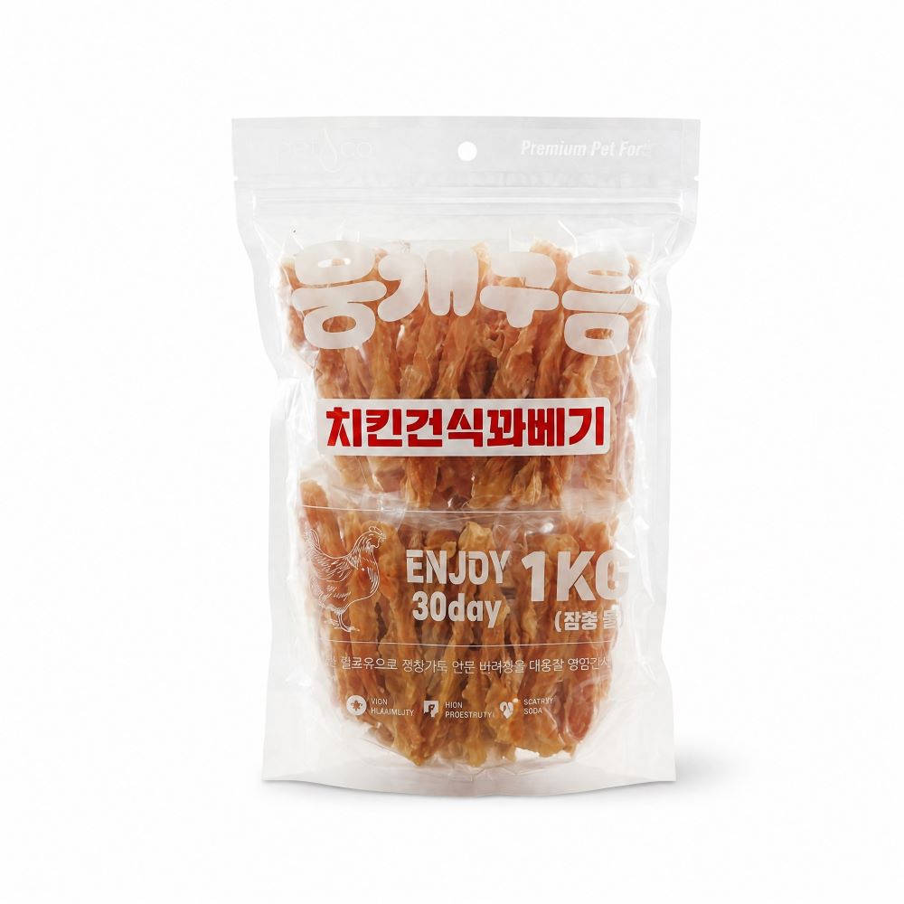 뭉개구름 대용량 강아지 간식 실중량 치킨건식꽈배기, 1kg, 1개 - 상품 이미지