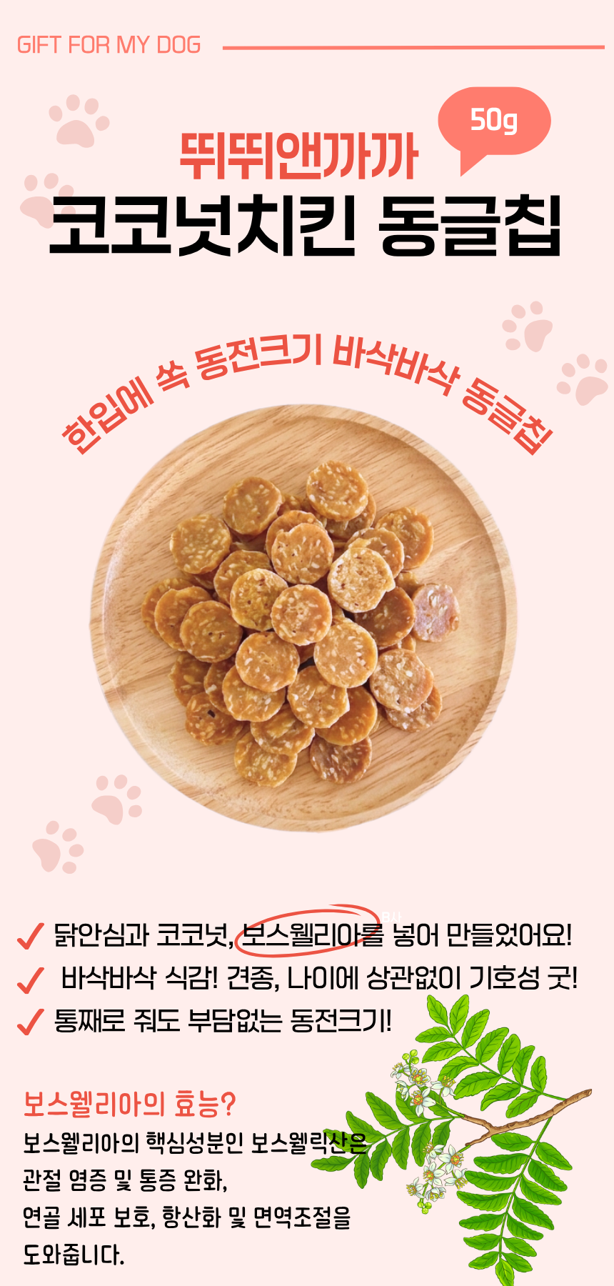 강아지 닭안심 50g 닭고기 동글칩 코코넛 - 상세 이미지 2