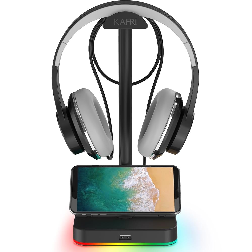 USB 허브 데스크 게이밍 헤드셋 홀더 행거 랙과 USB2.0 확장 충전 포트 익스텐더 코드 1개 - 게이머 데스크톱 테이블 게임 이어폰 액세서리, 블랙에 적합 Black pro - 상품 이미지