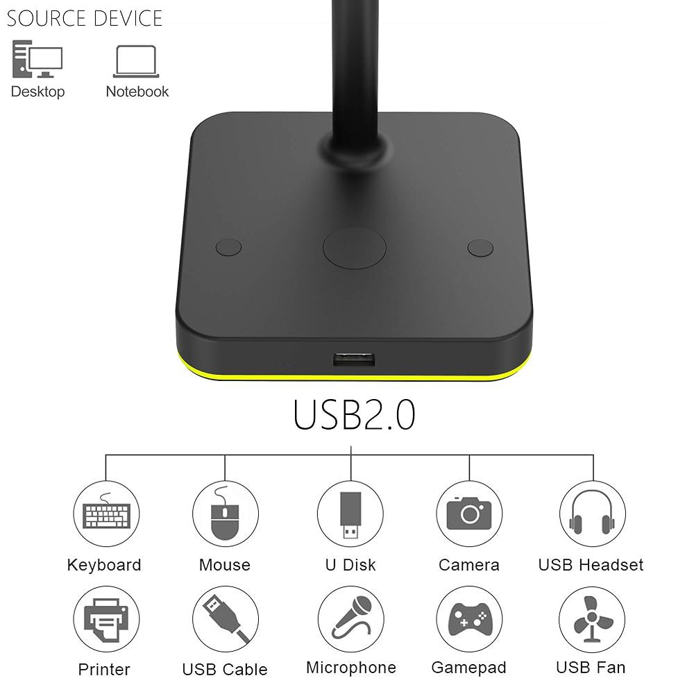 USB 허브 데스크 게이밍 헤드셋 홀더 행거 랙과 USB2.0 확장 충전 포트 익스텐더 코드 1개 - 게이머 데스크톱 테이블 게임 이어폰 액세서리, 블랙에 적합 Black pro - 상세 이미지 3