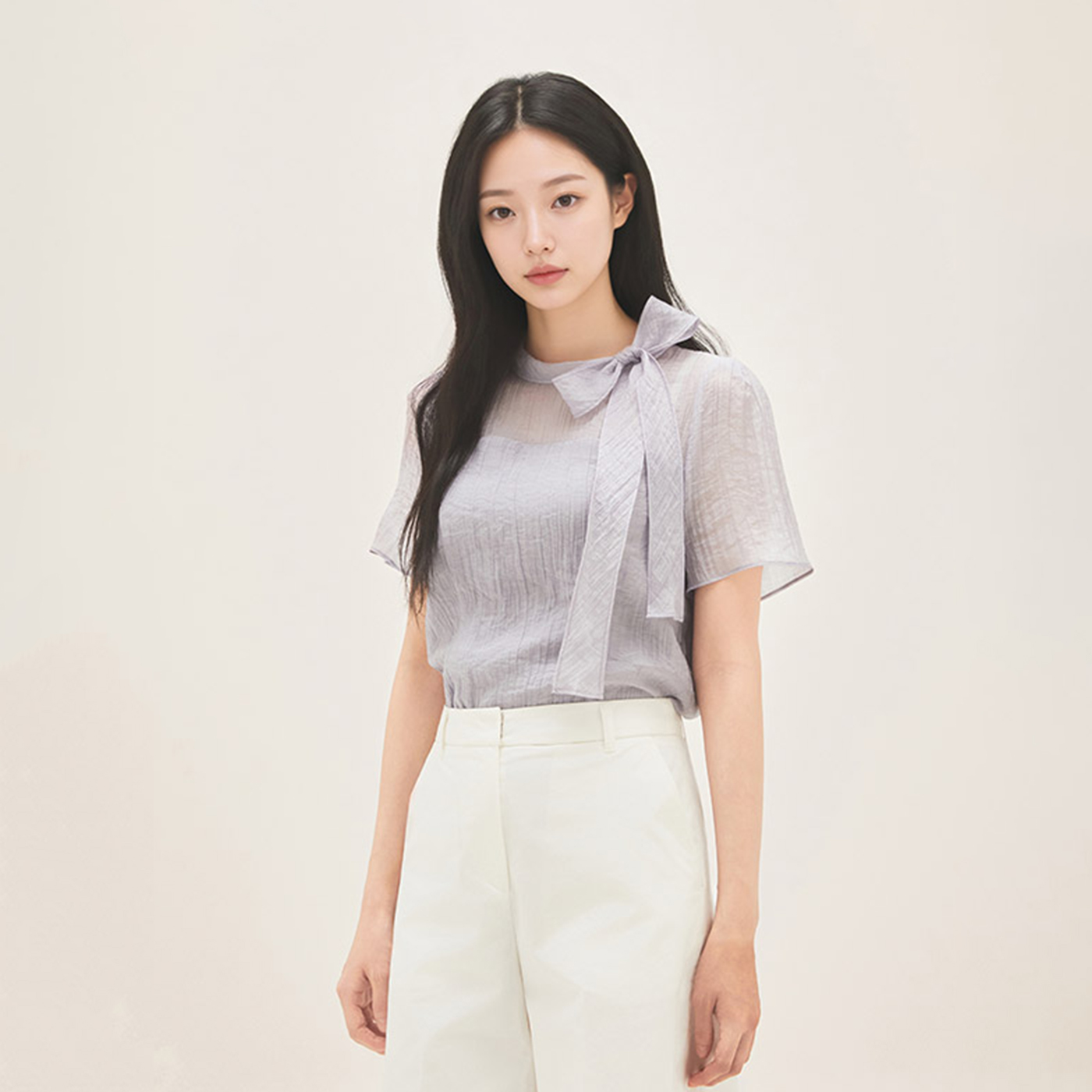 로엠 시스루 리본 타이 블라우스 RMBLG26RT5 이미지 2