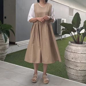 빅사이즈 자체제작 A라인 에이프런 셔링 원피스 뷔스티에 베스트 레이어드 ... 착용 후기 | 사이즈/핏 총정리 - 상품 이미지 4