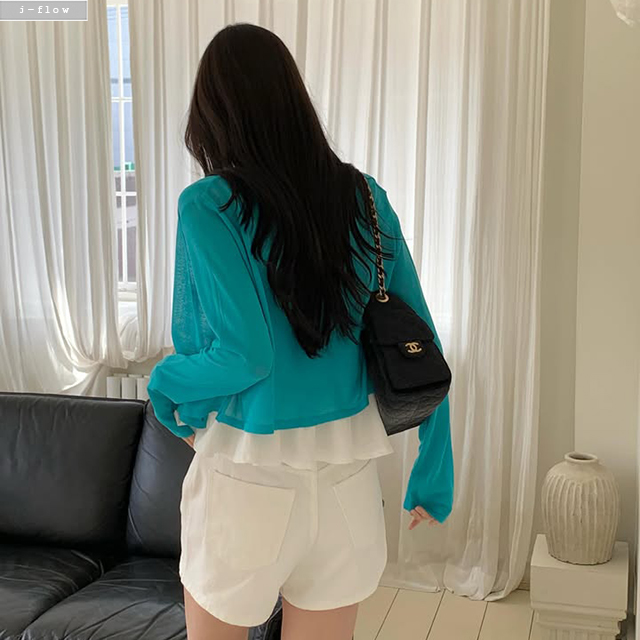 컨티 라운드 시스루 크롭 가디건 4col 여름 봄 린넨 썸머 얇은 선스크린 제이플로우 - 상세 이미지 4