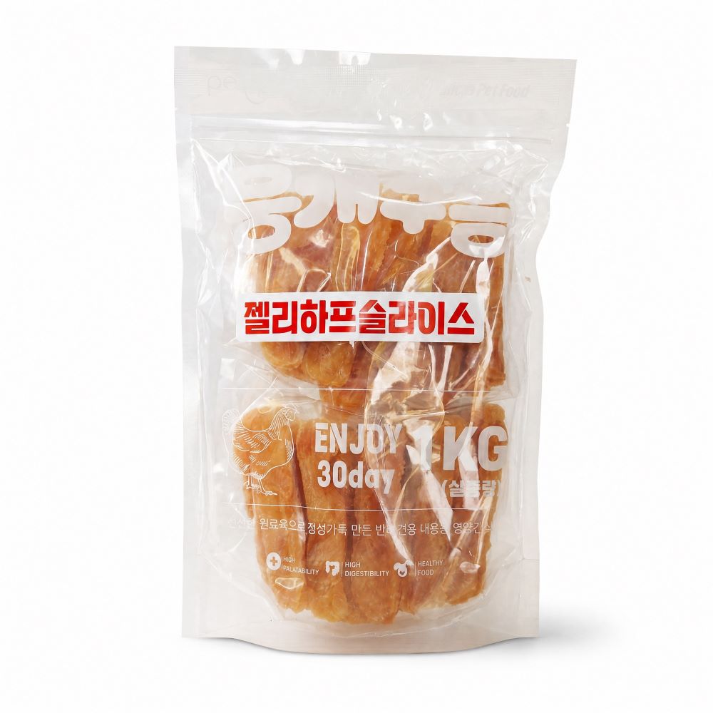 뭉개구름 대용량 강아지 간식 실중량 젤리하프슬라이스, 1kg, 1개 - 상품 이미지