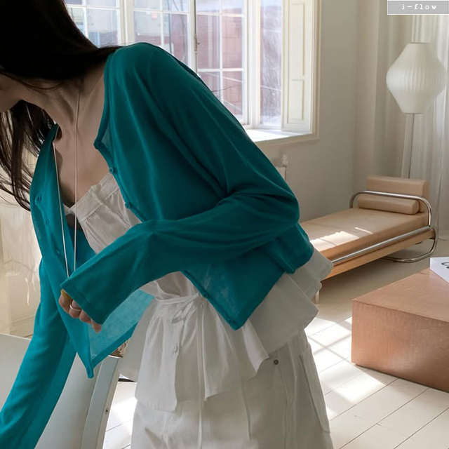 컨티 라운드 시스루 크롭 가디건 4col 여름 봄 린넨 썸머 얇은 선스크린 제이플로우 - 상세 이미지 3