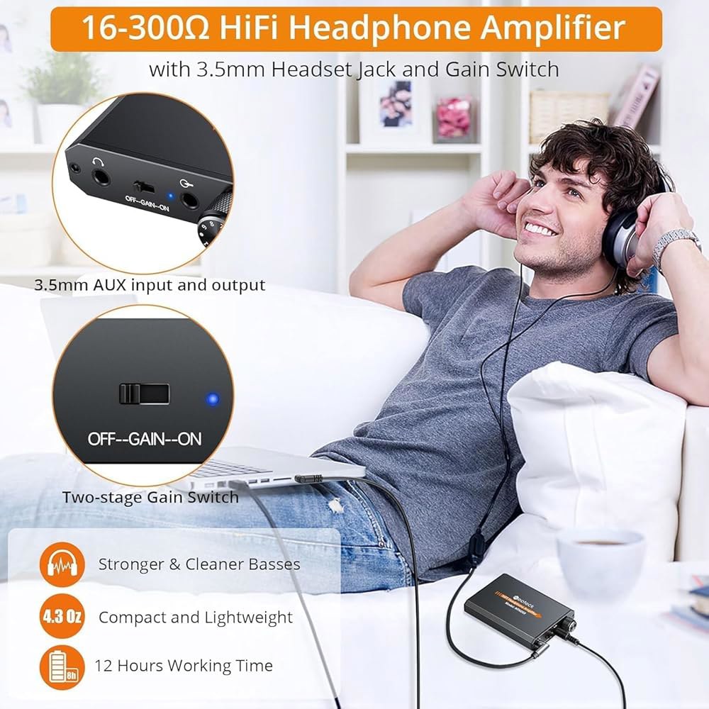 네오텍 휴대용 3.5mm 헤드폰 앰프 2단 게인 스위치, 16-300옴, 알루미늄 매트 표면 3.82 x 2.36 x 0.59 inches - 상세 이미지 3