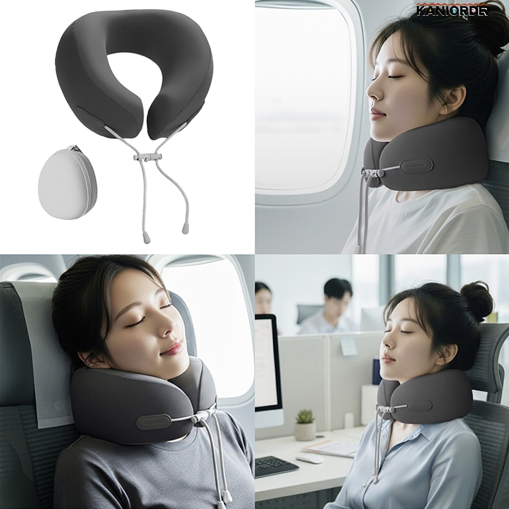 여행 베개 휴대용 목배개 비행기 메모리폼 쿠션 라텍스 그레이 - 상품 이미지