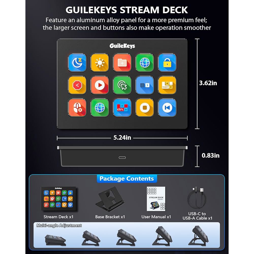 15개의 매크로 키가 있는 GuileKeys 스트림 컨트롤러 덱, OBS /Twitch / YouTube 등의 스튜디오 작업, Mac /PC와 호환되는 버전 3.0 스트리밍 덱 - 상세 이미지 2