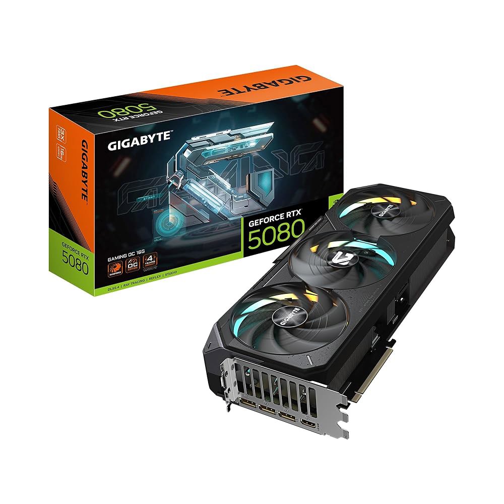 기가바이트 지포스 RTX 5080 게이밍 OC 16G 그래픽 카드, 윈드포스 냉각 시스템, 16GB 256비트 GDDR7, GV-N5080 OC-16GD 비디오 카드 - 상품 이미지