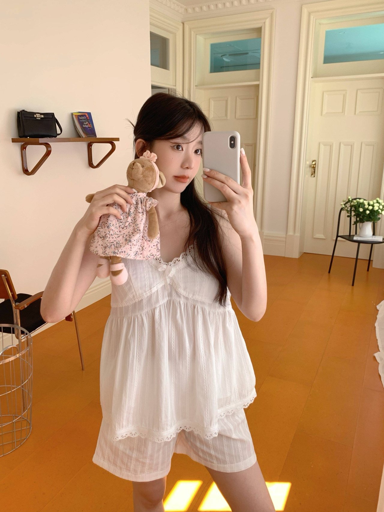 순면 무지 캡내장 끈나시잠옷 반바지 노브라 홈웨어 파자마 여름 - 상세 이미지 5