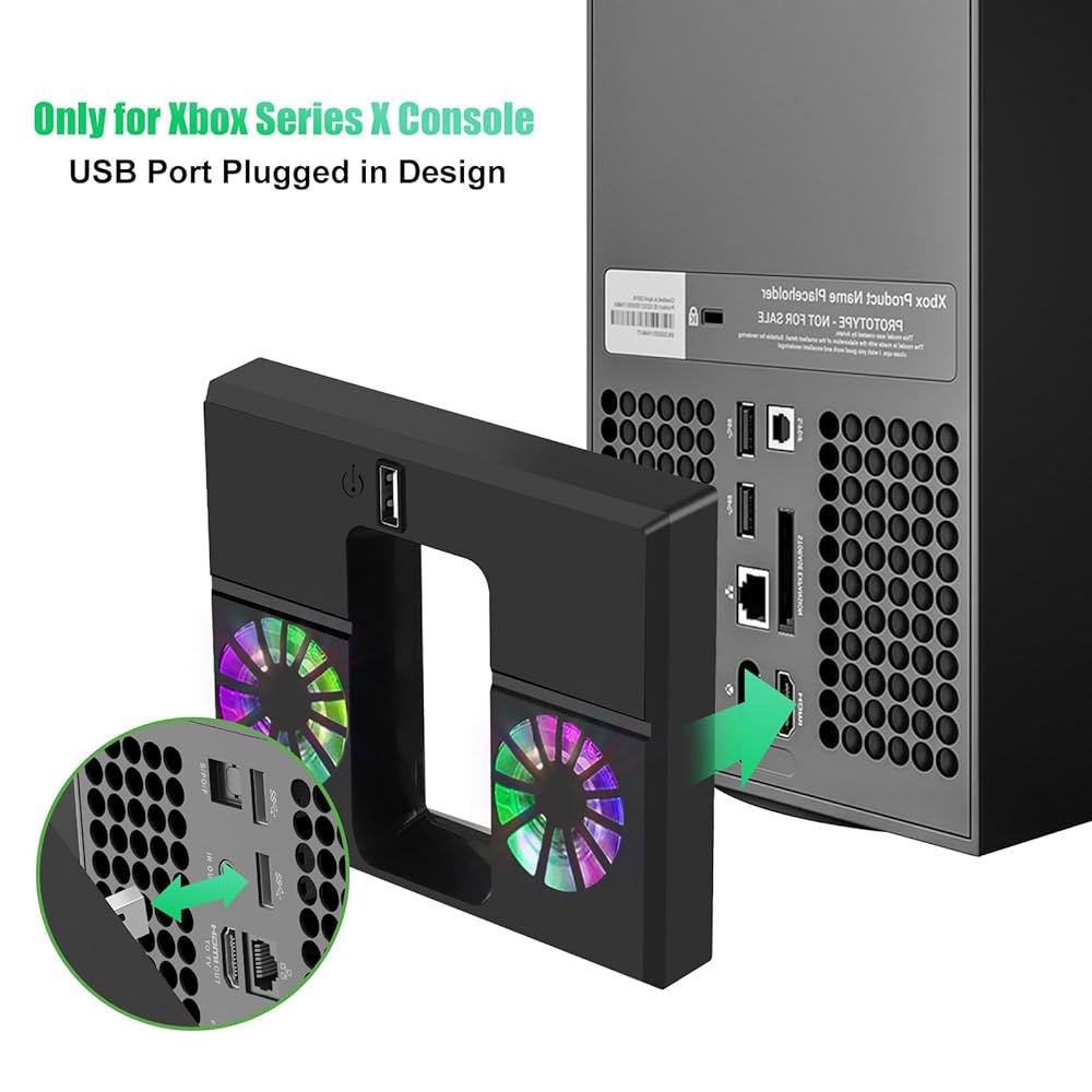 Xbox Series X용 링크스타일 냉각 팬, 컬러풀 RGB 조명과 USB 포트 1개가 있는 수직 스탠드 시스템 Black - 상세 이미지 2