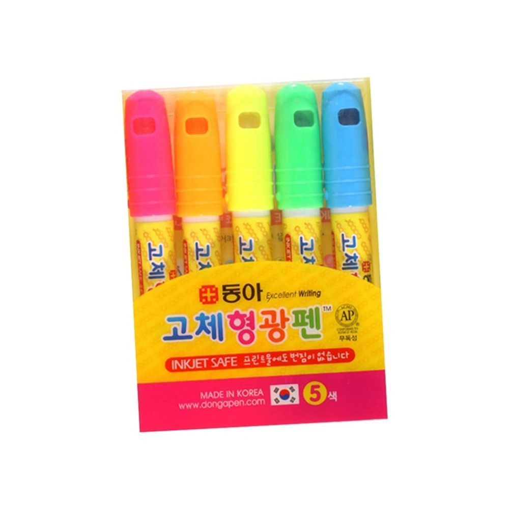 동아문구학습필수품고체형광펜 제트스틱공부필기솔리드형광펜 원형바디사무업무 5색세트 1개 - 상품 이미지