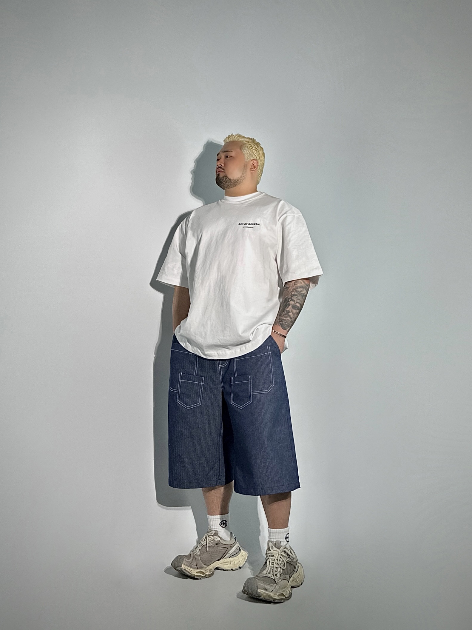 멀티 포켓 데님 버뮤다 하프 팬츠 2COLOR 빅사이즈 밴딩 청반바지 오버핏 에이오알닷 - 상세 이미지 4